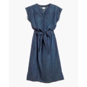 🌺NWT Chico’s denim jean fringe short dress tie 2